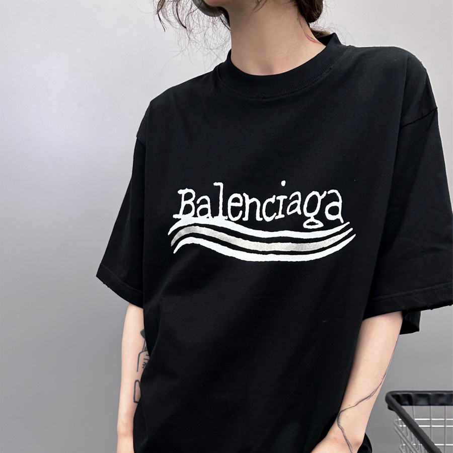 實拍 BALENCIA**  巴黎*家 新款 復古 正印可樂塗鴉 印花 短袖 字母 大LOGO logo 短袖 短T T恤 男女